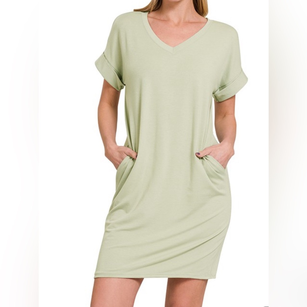 Sage dress with pockets